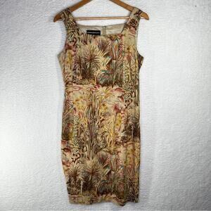 Vintage 80s Donna Morgan Tan Brown Sleeveless Sheath Dress Linen Cotton Blend‎ 8